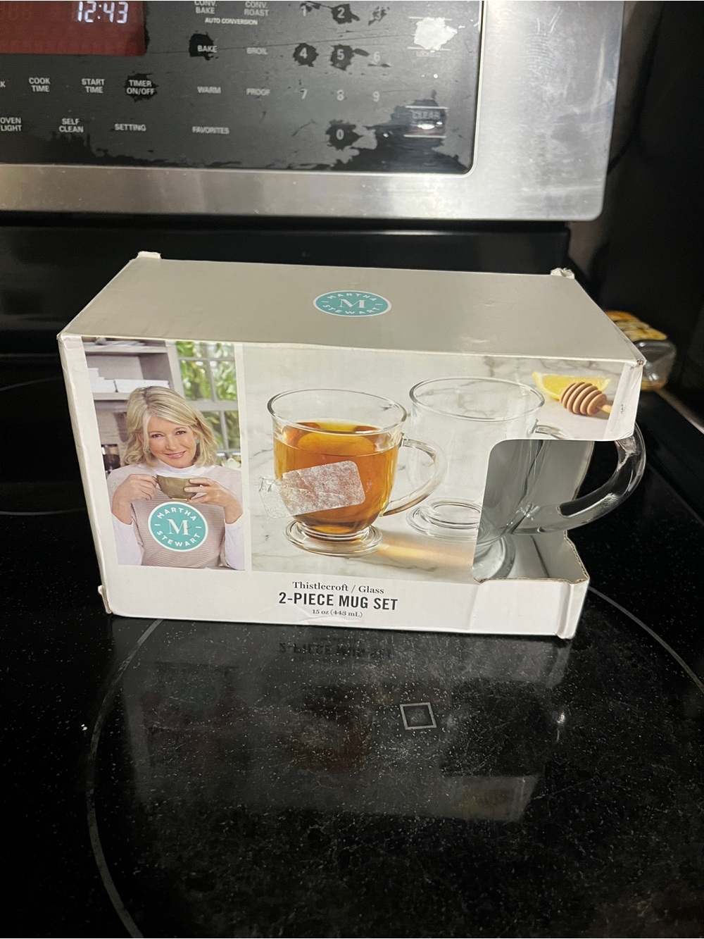 Martha Stewart Clear Glass Thistlecroft Mug Set NEW